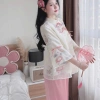 Set cách tân tay lỡ áo ren thêu đính nơ, quần lụa suông - Lễ Tết ưu đãi 9