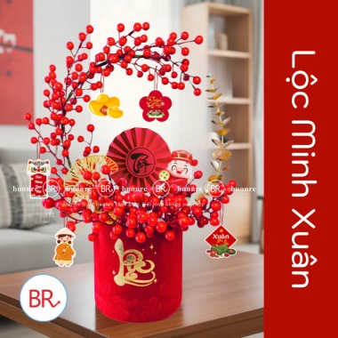 Set cắm bình Đào Đông Lộc Minh Xuân Tết 2.026 - Cành hoa, bình trụ nhung đỏ, đón tài lộc, giảm còn 100.000đ
