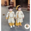 Set Cặp Áo Dài Cách Tân Lụa Họa Tiết Anh Em - Thiết Kế Đẹp Cho Bé Trai & Gái, Giá 129k 2