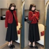 Sét Dạ Bầu Xinh – Áo Da 2 Lớp Đỏ ĐÔ + Váy Maxi Dài Tiểu Thư Mùa Đông size 40-75kg Giá ưu đãi 170k