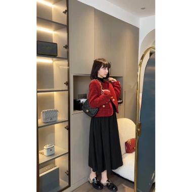 Sét Dạ Bầu Xinh – Áo Da 2 Lớp Đỏ ĐÔ + Váy Maxi Dài Tiểu Thư Mùa Đông size 40-75kg Giá ưu đãi 170k 5