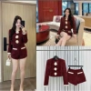 Set dạ tweed nữ nhũ kim sa viền ngọc đính hoa trà + quần short tiểu thư mùa đông - chỉ 349k
