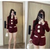 Set dạ tweed nữ nhũ kim sa viền ngọc đính hoa trà + quần short tiểu thư mùa đông - chỉ 349k 3