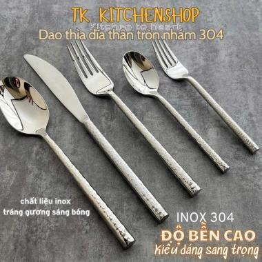Set dao muỗng nĩa inox 304 thân tròn nhám kim cương - Giá ưu đãi 62.000 VNĐ