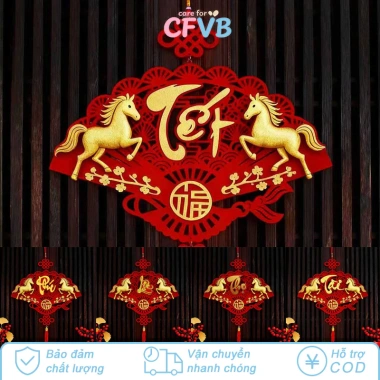 Set Decor Tết 2.026 Cao Cấp Phụ Kiện Trang Trí Năm Ngựa May Mắn cho Nhà và Quán Ăn, Đón Xuân