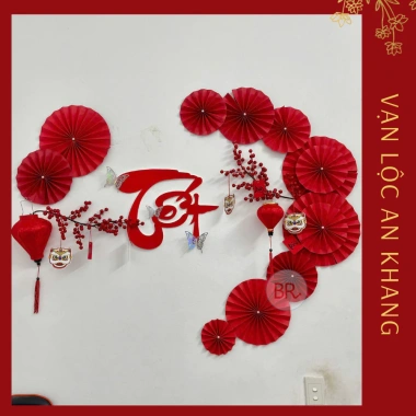 Set decor Tết 2.026: Quạt trang trí nhà, lớp học + Keo dán 2 mặt, phụ kiện Bính Ngọ chỉ 100.000₫