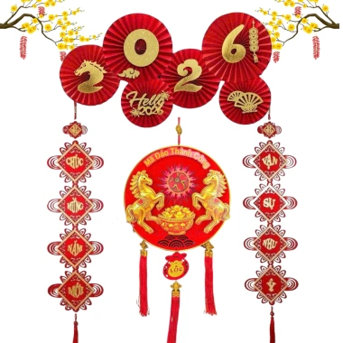 Set Decor Xếp Hình Quạt - Nền Ảnh Cửa Văn Phòng, Trang Trí Tết, Chỉ 145k