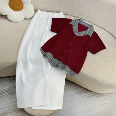 Set đồ bigsize nữ áo cardigan đỏ đô cổ sơ mi và quần ống suông che khuyết điểm 55-92kg giảm còn 148.000đ