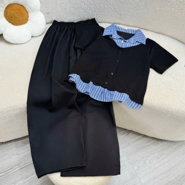Set đồ bigsize nữ áo cardigan đỏ đô cổ sơ mi và quần ống suông che khuyết điểm 55-92kg giảm còn 148.000đ