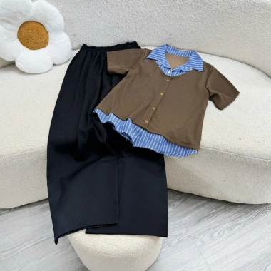 Set đồ bigsize nữ áo cardigan đỏ đô cổ sơ mi và quần ống suông che khuyết điểm 55-92kg giảm còn 148.000đ