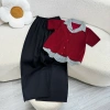 Set đồ bigsize nữ áo cardigan đỏ đô cổ sơ mi và quần ống suông che khuyết điểm 55-92kg giảm còn 148.000đ 6