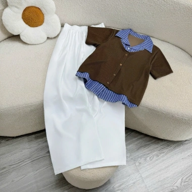 Set đồ bigsize nữ áo cardigan đỏ đô cổ sơ mi và quần ống suông che khuyết điểm 55-92kg giảm còn 148.000đ