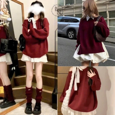 Set Đồ Đi Chơi Noel Áo Len Đỏ Đính Nơ và Chân Váy Xòe Nhẹ Nhàng - Giá chỉ 140.000