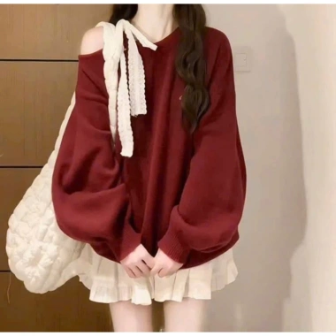 Set Đồ Đi Chơi Noel Áo Len Đỏ Đính Nơ và Chân Váy Xòe Nhẹ Nhàng - Giá chỉ 140.000