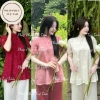 Set đồ lam nữ cách tân Yến Phụng vạt xòe, pháp phục đi chùa lông vũ mềm mại – 175k