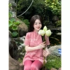 Set đồ lam nữ cách tân Yến Phụng vạt xòe, pháp phục đi chùa lông vũ mềm mại – 175k 3