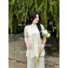 Set đồ lam nữ cách tân Yến Phụng vạt xòe, pháp phục đi chùa lông vũ mềm mại – 175k 5