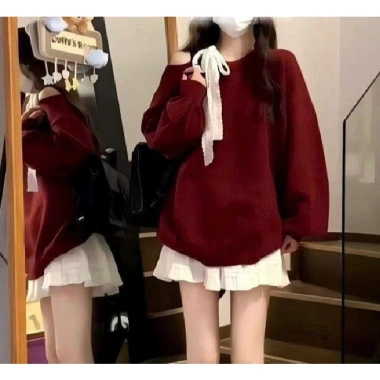 Set Đồ Nữ Áo Nỉ Hoodie Trễ Vai Thắt Nơ và Chân Váy Xòe Tầng Màu Đỏ Lễ Tết 2.025 Siêu Xinh 5 Set Đồ Nữ Áo Nỉ Hoodie Trễ Vai Thắt Nơ và Chân Váy Xòe Tầng Màu Đỏ Lễ Tết 2.025 Siêu Xinh 5