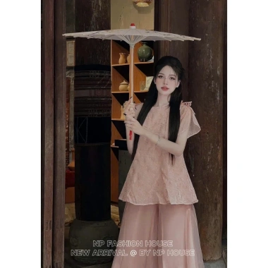 Set đồ nữ Tết 2.025 áo tơ thêu cổ tròn đính nơ và chân váy duyên dáng - chỉ 199k 3