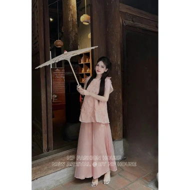 Set đồ nữ Tết 2.025 áo tơ thêu cổ tròn đính nơ và chân váy duyên dáng - chỉ 199k 6