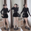 Set đồ nữ tiểu thư: Áo len xốp croptop ren + quần short nhung bồng - 179k 3