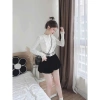 Set đồ nữ tiểu thư: Áo len xốp croptop ren + quần short nhung bồng - 179k 6