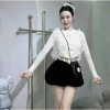 Set đồ nữ tiểu thư: Áo len xốp croptop ren + quần short nhung bồng - 179k 7