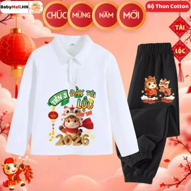 Set Đồ Tết Bính Ngọ 2.026 Mừng Năm Mới Bé Trai Bé Gái BABYMALL - Bộ Thun Polo Dài Tay Giá chỉ 182.000