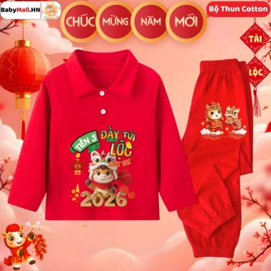 Set Đồ Tết Bính Ngọ 2.026 Mừng Năm Mới Bé Trai Bé Gái BABYMALL - Bộ Thun Polo Dài Tay Giá chỉ 182.000
