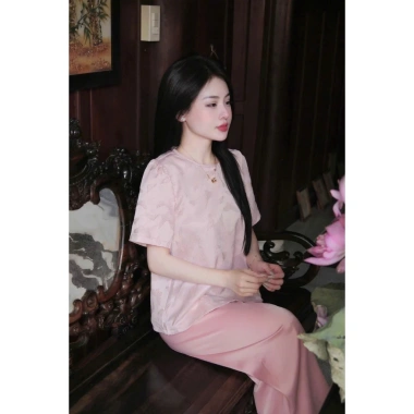 Set đồ tết gấm hoa Tafta sang trọng Bộ đi chùa lễ tết cổ tàu tay bồng lam cách tân giảm giá 245k