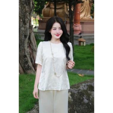 Set đồ tết gấm hoa Tafta sang trọng Bộ đi chùa lễ tết cổ tàu tay bồng lam cách tân giảm giá 245k