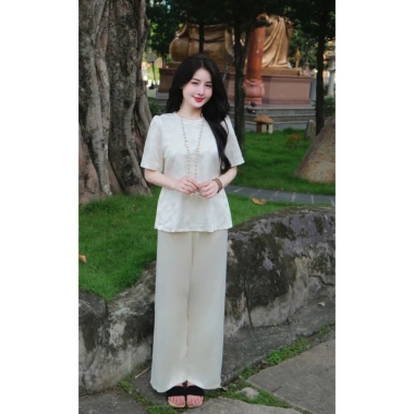 Set đồ tết gấm hoa Tafta sang trọng Bộ đi chùa lễ tết cổ tàu tay bồng lam cách tân giảm giá 245k