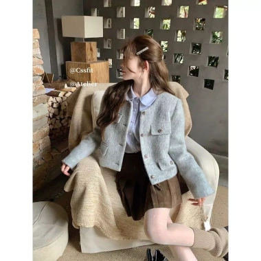 Set Đồ Váy Nữ Áo Khoác Dạ Tweed Cổ Tròn Chân Váy A Dáng Ngắn Mùa Đông Mặc Tết Chali SD675 689k