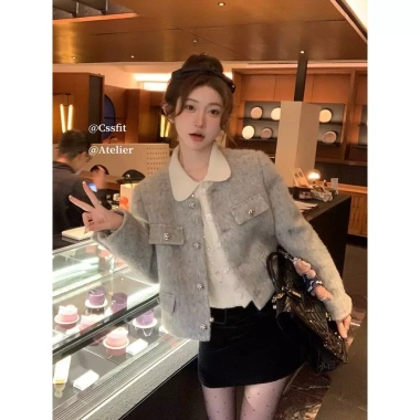 Set Đồ Váy Nữ Áo Khoác Dạ Tweed Cổ Tròn Chân Váy A Dáng Ngắn Mùa Đông Mặc Tết Chali SD675 689k