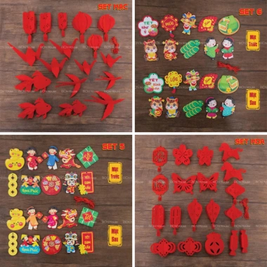 Set Gỗ In Hình 2 Mặt Tết 2.026 - Hạc và Lồng Đèn Vải Dạ Treo Siêu Xinh, 50.000₫