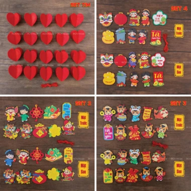 Set Gỗ In Hình 2 Mặt Tết 2.026 - Hạc và Lồng Đèn Vải Dạ Treo Siêu Xinh, 50.000₫