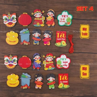 Set Gỗ In Hình 2 Mặt Tết 2.026 - Hạc và Lồng Đèn Vải Dạ Treo Siêu Xinh, 50.000₫