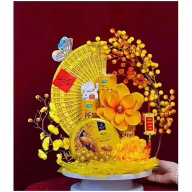 Set hoa VIP trang trí tháp bánh, tem chữ Tết 2.026, quà tặng kèm, giá 20.000 đồng