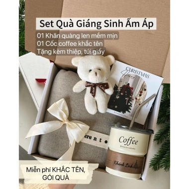 Set Khắc Tên Miễn Phí - Khăn Quàng Len và Cốc Coffee, Quà Giáng Sinh, Sinh Nhật