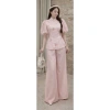 Set lam thiết kê thanh lịch áo gấm đỏ tay bồng cổ trụ rút dây sườn và quần suôg Giá ưu đãi 198.010 VND 8
