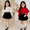 Set mặc Tết bé gái 5 món Juny Kids 10‑35kg: áo giữ nhiệt, áo choàng khuy, quần nhung, đai lưng - 210k