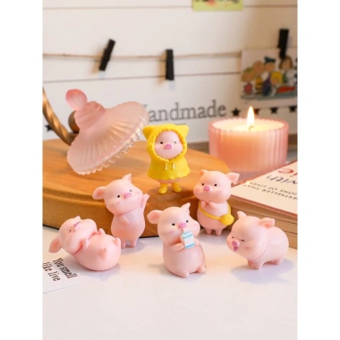 Set mô hình 6 heo + 7 heo mini dễ thương, trang trí bàn làm việc, bàn học, tiểu cảnh - Giá 20.000đ