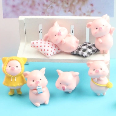 Set mô hình 6 heo + 7 heo mini dễ thương, trang trí bàn làm việc, bàn học, tiểu cảnh - Giá 20.000đ