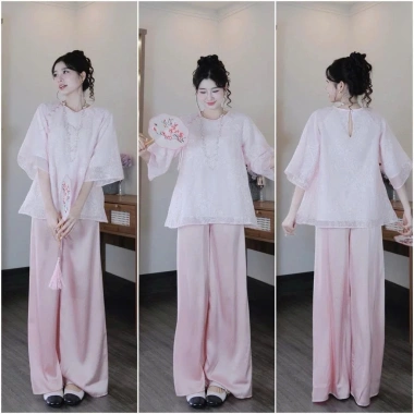 Set Pháp Phục Áo Lam Đi Chùa Hồng Pastel Nhẹ Nhàng - Bộ Mặc Tết Trẻ Trung, 89k