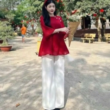 Sét pháp phục đi chùa bigsize 45-90kg - Lam áo tơ voan + quần lụa, set MS317, giá 99.000₫ 3