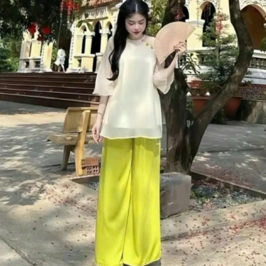 Sét pháp phục đi chùa bigsize 45-90kg - Lam áo tơ voan + quần lụa, set MS317, giá 99.000₫ 6