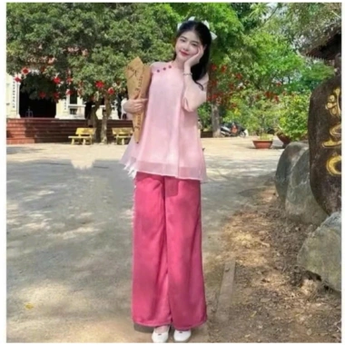 Sét pháp phục đi chùa bigsize 45-90kg - Lam áo tơ voan + quần lụa, set MS317, giá 99.000₫ 8
