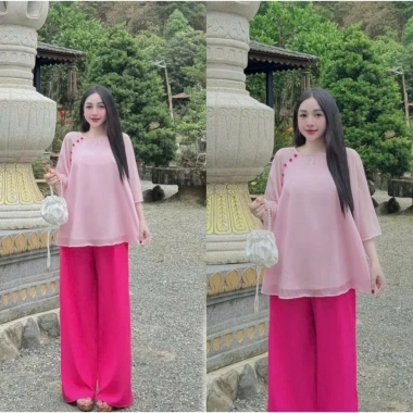 Sét pháp phục đi chùa bigsize 45-90kg - Lam áo tơ voan + quần lụa, set MS317, giá 99.000₫ 9