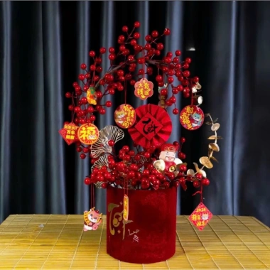 Set phụ kiện chậu đào đông - hoa tết - tháp trang trí, decor phòng, tặng đèn LED, giá ưu đãi 28.200 VND
