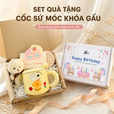 Set quà sinh nhật nữ, hộp quà tặng bạn trai kèm quạt và gấu – 89k